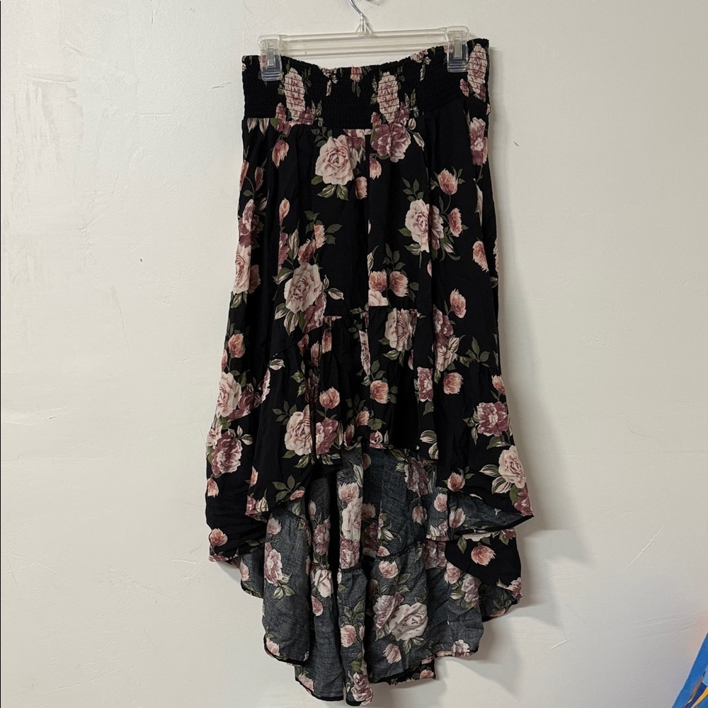 Xhilaration Black and Pink Floral High Low Skirt Y2K